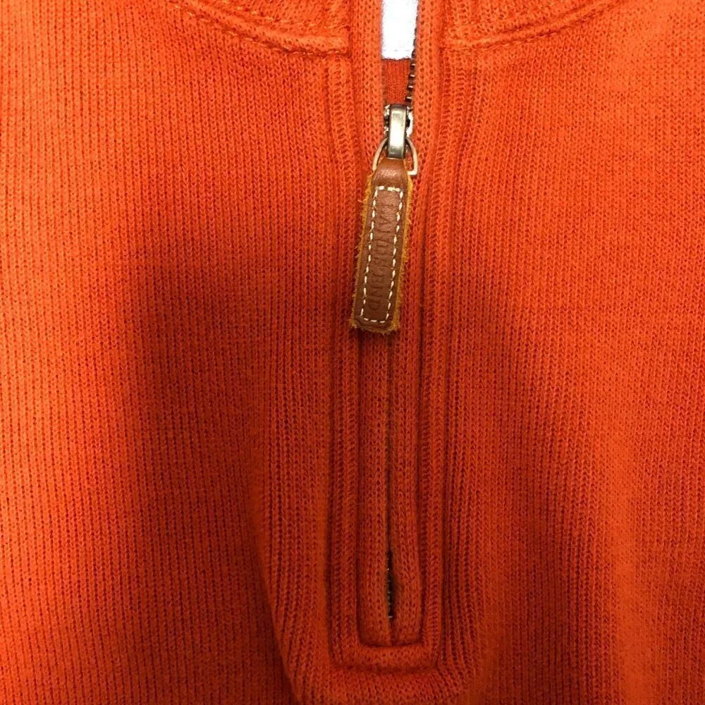 Lands' End Men's Size Medium Quarterzip Sweater Pumpkin Orange Half Zip Pullover